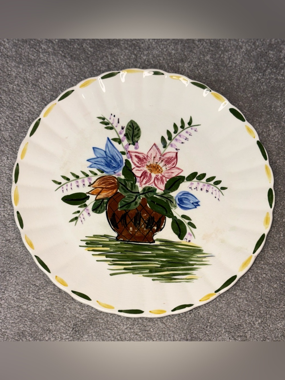 Hand-Painted Floral Ceramic Plate  Multicolor Bouquet “Blue Ridge”